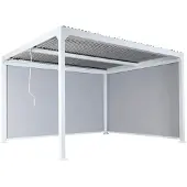 Mendler Alu Pergola MCW-L41 mit 2x Seitenwand, Lamellen-Pavillon, stabiles 8cm-Metall-Gestell 3x3,7m weiß