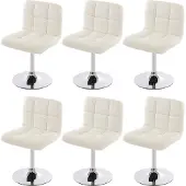 Mendler 6er-Set Esszimmerstuhl Drehstuhl Stuhl Cadiz Kunstleder Chrom weiß