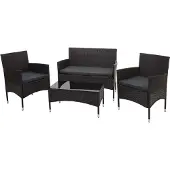 Mendler Poly-Rattan Garnitur MCW-F55, Balkon-/Garten-/Lounge-Set Sofa Sitzgruppe braun, Kissen dunkelgrau
