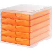 Styro Schubladenbox styroswing light, 5 Schübe, Auszugsperre & Griffmulde, stapelbar, B 270 x T 340 x H 255 mm, Polystyrol, transparent-apricot