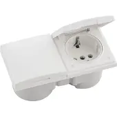 Berker Integro Flow Doppelsteckdose, Deckel polarweiss glänzend, Steckdose weiss