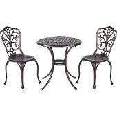Beliani Balkonset Braun Aluminium 3-Teilig Runder Balkontisch mit 2 Stühlen Französischer Vintage Stil Outdoor Balkon Terrasse Garten Ausstattung