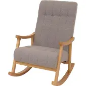 Mendler Schaukelstuhl MCW-K10, Relaxsessel, Holz MVG Stoff/Textil Bouclé (450g/m²) grau, Gestell natur