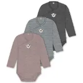 Normani 3er Set Baby-Body Wickelbody Langarm Toddler-Bodysuit aus Merinowolle - 9357