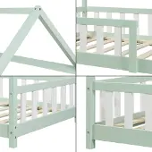 En.casa Hausbett ‘Hesel’ für Kinder mit Matratze Rausfallschutz Lattenrost 90 x 200 cm Mintgrün