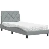 vidaXL Bett mit Matratze Hellgrau 90x200 cm Stoff