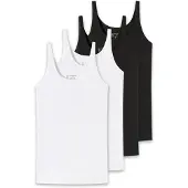 Schiesser Unterhemd "T-Shirt 4er Pack", Damen, Gr. L, N-Gr, schwarz (schwarz, weiß), Obermaterial: 95% Baumwolle CO. 5% Elasthan EL., Unterhemden Unterhemd