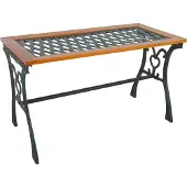 Mojawo Gusseisen Gartentisch Outdoortisch Holz Glasplatte Natur 98x46xH56cm