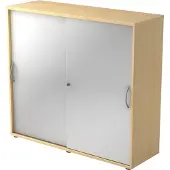 Hjh OFFICE PRO BETA 1753S - Ahorn/Silber 3 OH Schiebetürenschrank Bogengriff Metall