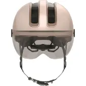 ABUS Stadthelm HUD-Y ACE - stylischer Fahrradhelm mit Visier und magnetischem, aufladbarem LED-Rücklicht - für Damen und Herren - Beige, Größe S (51-55 cm)
