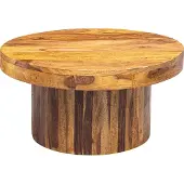 FineBuy Couchtisch Sheesham Massivholz rund Ø 60 cm, 30 cm hoch – stabiler Wohnzimmertisch im modernen Drum Design mit Säulenfuß, handgefertigt