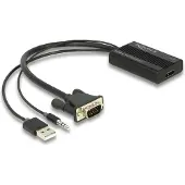 DeLOCK HDMI zu VGA Adapter mit Audio 25 cm, 0,25 m, HDMI Typ A (Standard), VGA (D-Sub) + 3.5mm + USB Type-A, Weiblich, Männlich, Gerade
