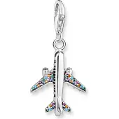Thomas Sabo Charm-Anhänger mit buntem Flugzeug Silber