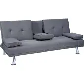 Mendler 3er-Sofa MCW-F60, Couch Schlafsofa Gästebett, Tassenhalter verstellbar 97x166cm Textil, dunkelgrau