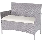 Mendler Poly-Rattan Gartenbank Hamar, Sitzbank Bank grau, Kissen creme