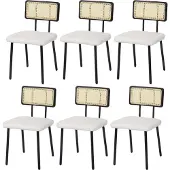 Mendler 6er-Set Esszimmerstuhl MCW-K88, Lehnstuhl Stuhl, Holz Poly-Rattan Metall Bouclé Stoff/Textil weiß