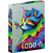 Enjoy Puzzle Schöne Katze und Schmetterling 1000 Teile