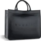 Bugatti Leder Schultertasche Shopper mit Laptopfach Daphne Tote Bag Black schwarz