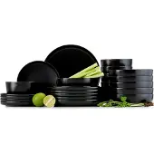Konsimo Kombiservice VICTO Schale Dessertteller Speiseteller Suppenteller 6 Personen 24tlg Schwarz Matt, Keramik, 20 cm | 27 cm | 18,5 cm | 14,5 cm