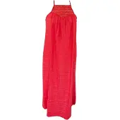 Superdry für Damen. W8011672A Langes Strandkleid Koralle mit Neckholder-Ausschnitt (S), Lässig, Viskose, Ärmellos / Hosenträger
