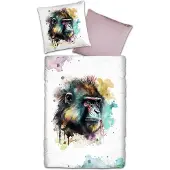 TRAUMSCHLAF Mako-Satin Bettwäsche Affe 135x200 cm + 80x80 cm