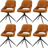 Mendler 6er-Set Esszimmerstuhl MCW-N73, Küchenstuhl, drehbar Auto-Return, Stoff/Textil Chenille (490g/m²) ocker-gelb