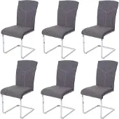 Mendler 6er-Set Esszimmerstuhl MCW-F36, Freischwinger Küchenstuhl Konferenzstuhl Stoff/Textil, grau