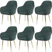 Mendler 6er-Set Esszimmerstuhl MCW-F18, Stuhl Küchenstuhl, Retro Design Samt grün, goldene Beine