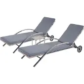 Mendler 2er-Set Sonnenliege MCW-E27, Relaxliege Gartenliege, Poly-Rattan grau Kissen dunkelgrau