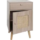 MCW Beistelltisch MCW-M36, Kaffeetisch Nachttisch Loungetisch, Staufächer Schublade, Kubu Rattan Holz Melamin, Eiche-Optik