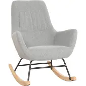 Mendler Schaukelstuhl MCW-N13, Schwingstuhl Relaxsessel Fernsehsessel, Massiv-Holz Metall Stoff/Textil 320g/m² grau-grün