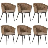 MCW 6er-Set Aluminium-Esszimmerstuhl MCW-N38, Indoor Stuhl Armlehne, Olefin Seilgeflecht Rope beige Kissen hellbraun