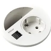 Evoline Circle80 Steckdose weiß - mit Kabeldurchgang, USB-A + USB-C Doppelcharger, Tischsteckdose, 3500W, ø 80mm, 1 Stück