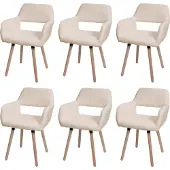 MCW 6er-Set Esszimmerstuhl MWC-A50 II, Stuhl Küchenstuhl Polsterstuhl, Holz Stoff/Textil Bouclé (450g/m²) MVG beige