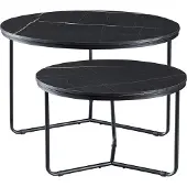 En.casa Couchtisch-Set ’Poxdorf’ 2-tlg. rund Marmoroptik, schwarz