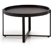 FineBuy Couchtisch Mango Massivholz rund Ø 60 cm Schwarz · Wohnzimmertisch mit Metallgestell · Handgefertigter Sofatisch im Industrial Japandi Design
