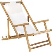 Beliani Liegestuhl Bambusholz mit beigem Bezug 2er Set zusammenklappbar Balkon Terrasse