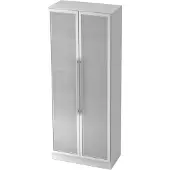 Hjh OFFICE PRO SIGNA G 7100G RE - 5 OH Schrank mit Milchglastüren Relinggriff Kunststoff Weiß/Silber