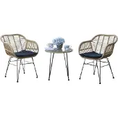 HTI Balkonmöbel Set 3-teilig Rattan Optik mit Tisch und 2 Stühlen
