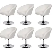 Mendler 6er-Set Esszimmerstuhl MCW-F19, Küchenstuhl Drehstuhl Loungesessel, drehbar höhenverstellbar Kunstleder weiß