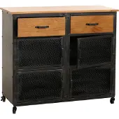 MCW Kommode MCW-N28, Schrank, Rollen 2 Schubladen, 3D-Struktur Industrial Retro Metall Holz 90x100x40cm schwarz, natur