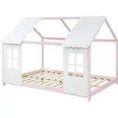 En.casa Kinderbett 'Tostedt' Halboffenes Design 140x200cm Rosa/Weiß