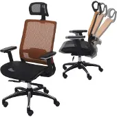 Mendler Bürostuhl MCW-A20, Schreibtischstuhl Drehstuhl, ergonomisch Kopfstütze Stoff/Textil schwarz/orange