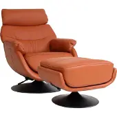 Mendler Relaxsessel mit Hocker MCW-K99, Fernsehsessel Sessel, Wippfunktion drehbar, Metall Echtleder/Kunstleder braun