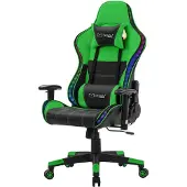ML-Design Gaming Stuhl mit RGB LED-Beleuchtung & Bluetooth-Lautsprechern, Schwarz/Grün, Ergonomischer Bürostuhl, Rückenlehne, Kopfstütze, Lendenkissen