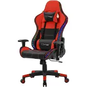 ML-Design Gaming Stuhl mit RGB LED-Beleuchtung & Bluetooth-Lautsprechern, Schwarz/Rot, Ergonomischer Bürostuhl, Rückenlehne, Kopfstütze, Lendenkissen