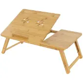 ML-Design Laptoptisch für Bett/Sofa, Braun, aus Bambusholz, höhenverstellbar& klappbare, 4 Neigungswinkel, für Lesen & Frühstück, Laptopständer mit Lüftungslöchern & Schublade, Notebooktisch Betttisch