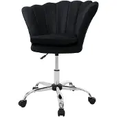 ML-Design Bürostuhl aus Samt, Schwarz, Schminktisch Stuhl mit Muschel-Rückenlehne, Drehstuhl mit Rollen, Schreibtischstuhl höhenverstellbar Drehhocker