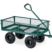 Relaxdays Handwagen, praktischer Bollerwagen für den Garten, mit Luftbereifung, klappbare Seitenteile, bis 200 kg, grün