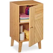 Relaxdays Badschrank Bambus, verstellbare Ablage, variabel montierbare Tür, HBT: 70x40x37 cm, Badezimmerschrank, natur